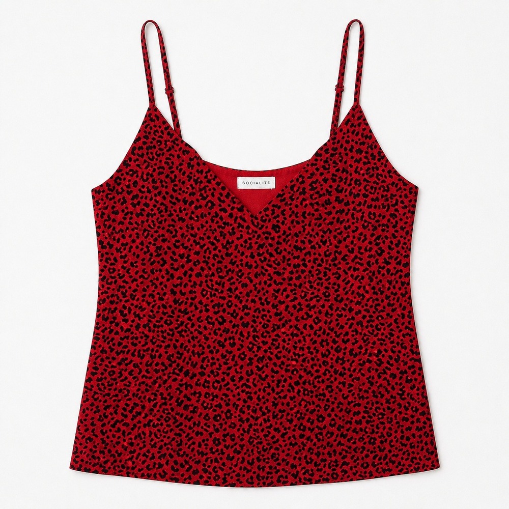 Y2K Tank Top Red Leopard Print Scalloped V-Neck Camisole‎ M Dark Fairy Romantic